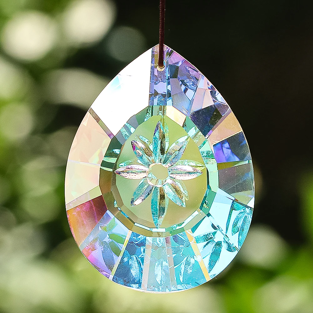 

75MM Laser Faceted Prism Snowflakes Water Droplet AB Color Glass Crystal Rainbow Suncatcher Dangle Charm Chandelier Lamp Hanging