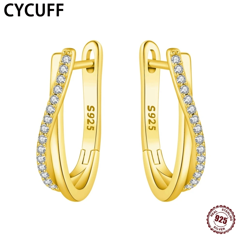 

CYCUFF 2025 New Classic Golden Inlaid Stone Twisted Line Hoop Earrings For Women Lady S925 Jewelry Party Exquisite Birthday Gift