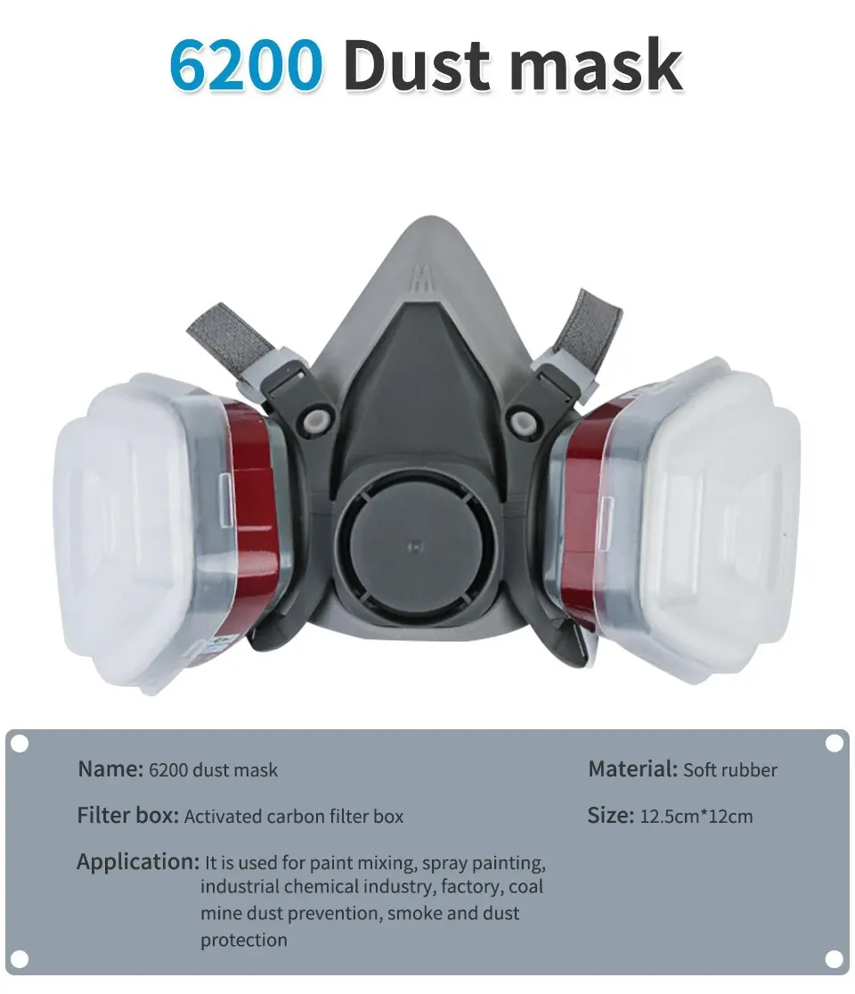 Original 6200 Reusable Respirator Half Face Cover Gas Mask with Fog-proof Glasses for Painting Spray Polishing Work Safety Smoke