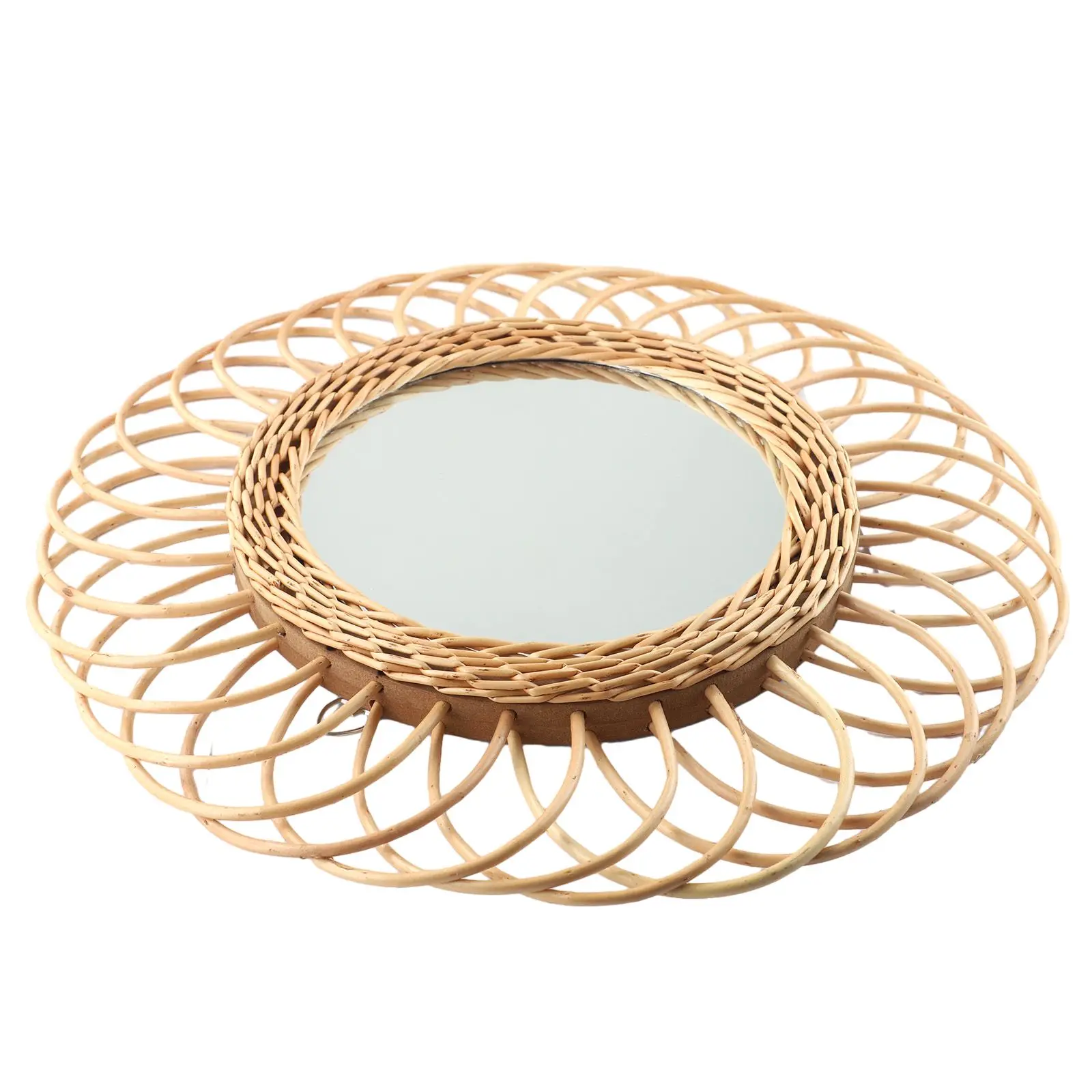 Wall Mirror Rattan Round Mirror Home Decoration 1pc 40x40cm Khaki Rattan Dressing Mirror Hand-woven Decorative