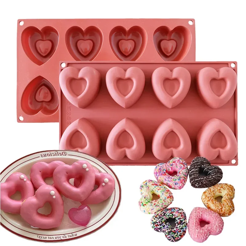 

8 Holes Heart Doughnut Silicone Cake Mold Cookies Pastry Confectionery Muffin Cake Baking Tools Decorating Mousse Making Mould