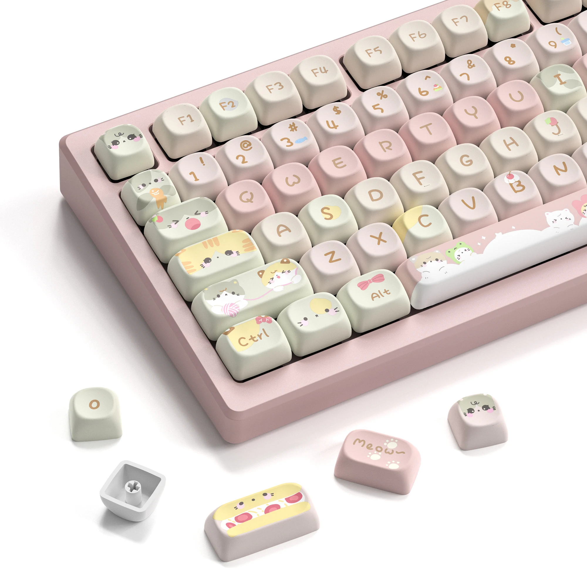 134 Keys Pink Cat  MOA Profile PBT Keycaps Customs Dye Sub Key caps for 61/87/104 Cherry MX Switch Gaming Mechanical Keyboard