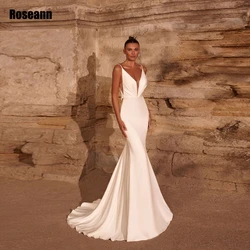 Mermaid Satin Wedding Dresses Deep V Neck Sexy Backless Bride Gown Zipper Back Court Train A Line robe de mariée 2024 New