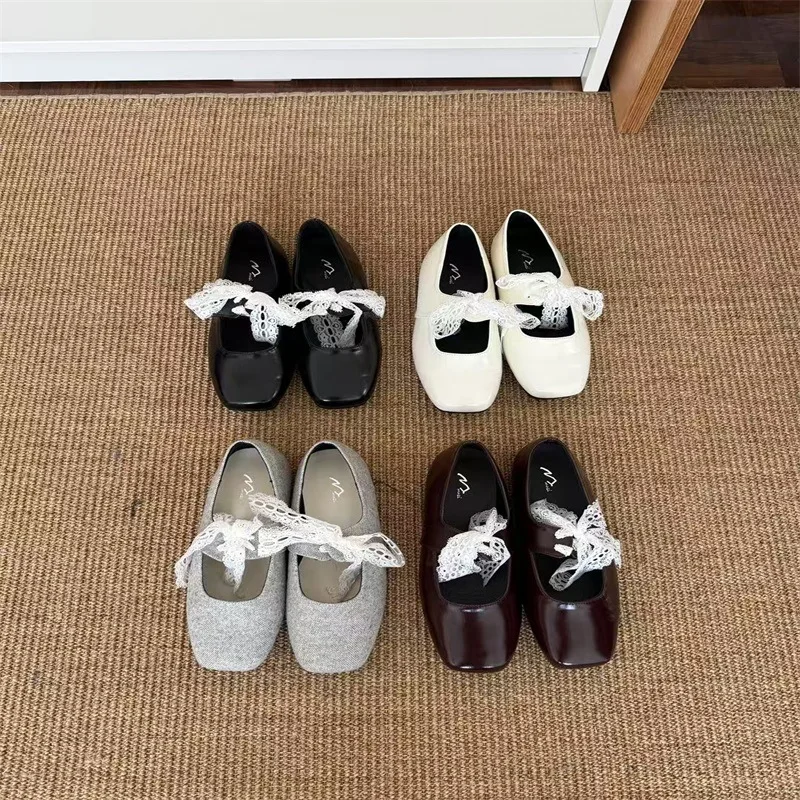 靴女性快適でエレガントなスクエアトゥバレエフラット女性の靴ボウノット浅い口カジュアルスニーカーバレリーナスム