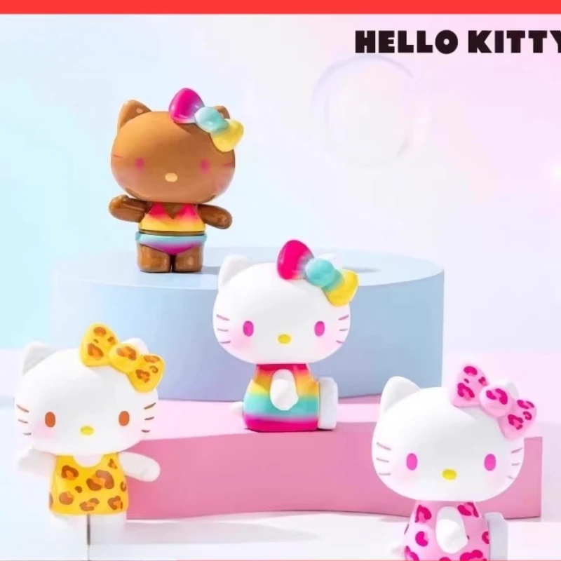 

Коллекционные игрушки Sanrio Hello Kitty: летняя серия «Радужные конфеты», мини-фигурки в слепых пакетах, милые мультяшные персонажи Hello Kitty для декора стола и автомобиля