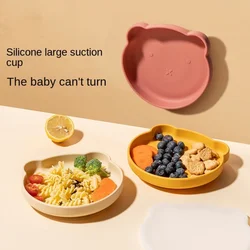 Baby Feeder Silicone Bear Plate Baby Fork sSpoon Suction Cup Set Microwaveable FeederTraining Anti Fall And Anti Scalding Bowl