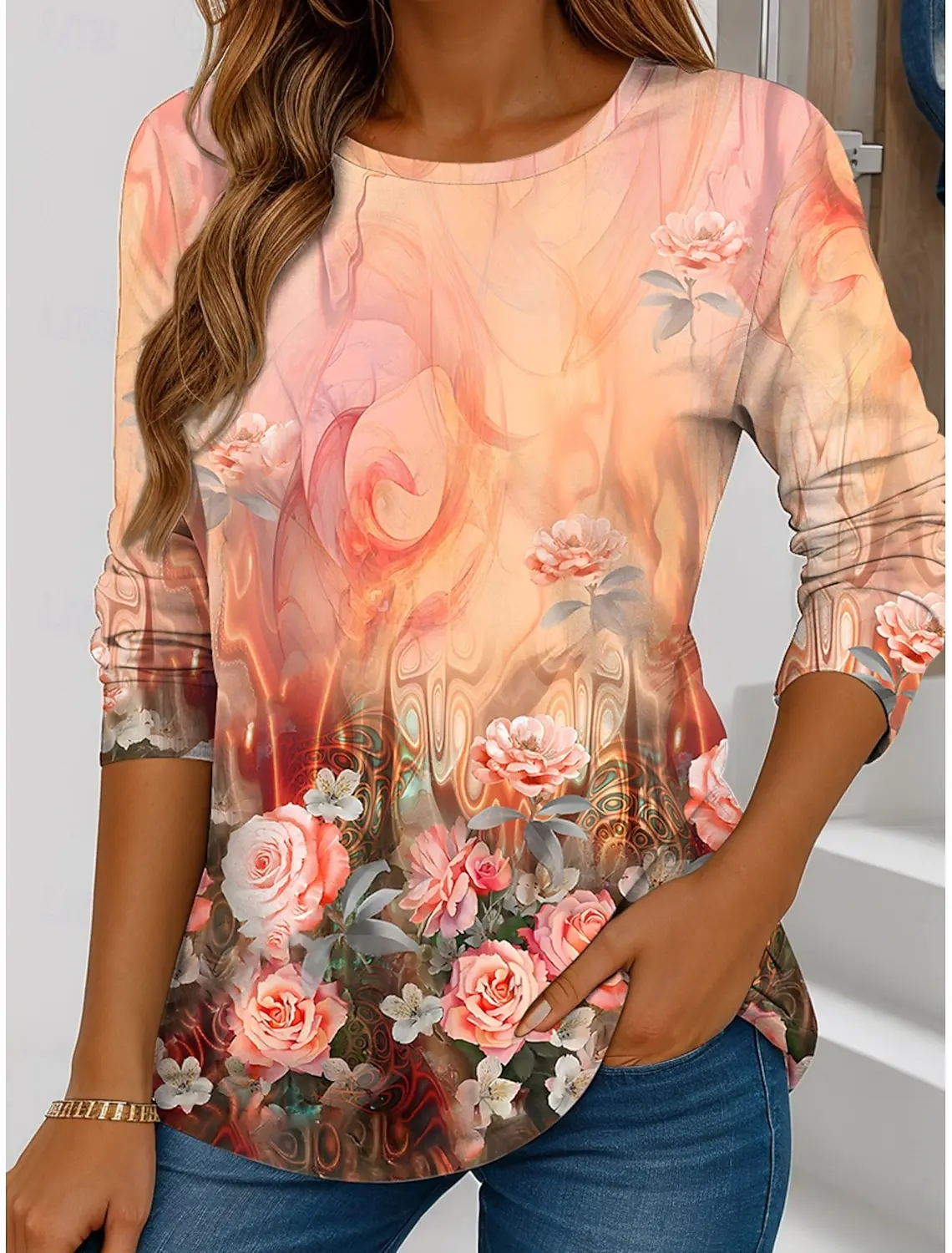 

Summer Fashion Women's Graphic Plants Vintage O-Neck Long Sleeve T-Shirt Casual Tops Womens Clothing Harajuku Pullover