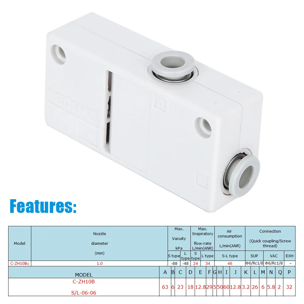 

Negative Pressure Generator, 1 pcs AZH10BS-06-06 Pneumatic Vacuum Negative Pressure Generator