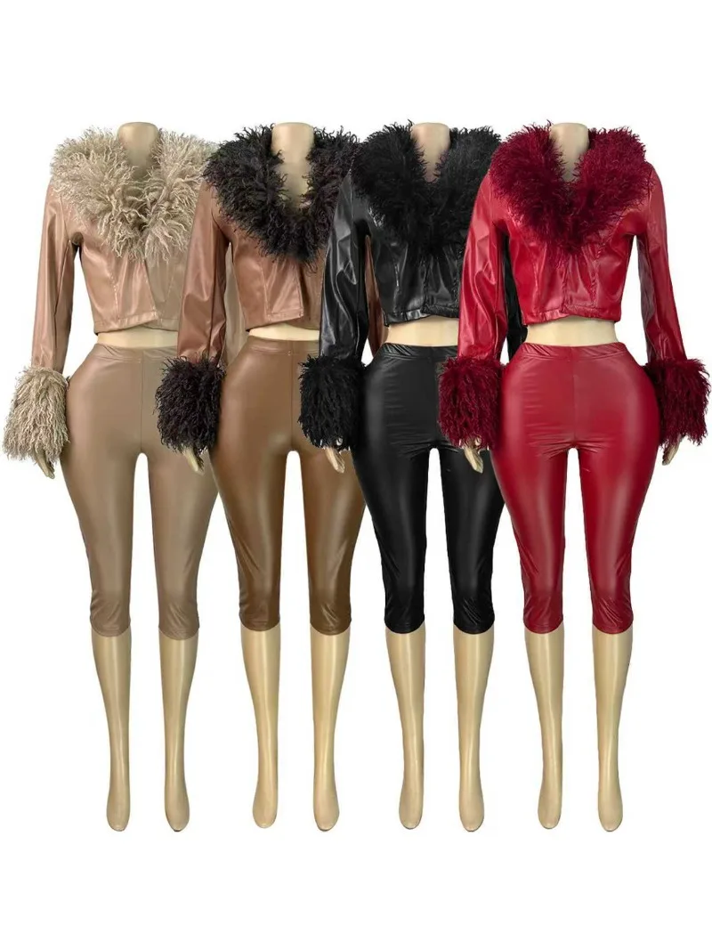 بسط بولي Leather الجلود ضيق العجل طول السراويل موضة مرونة عالية الخصر الغنيمة رفع نحيل طماق النساء الصلبة بناطيل كاجوال #2