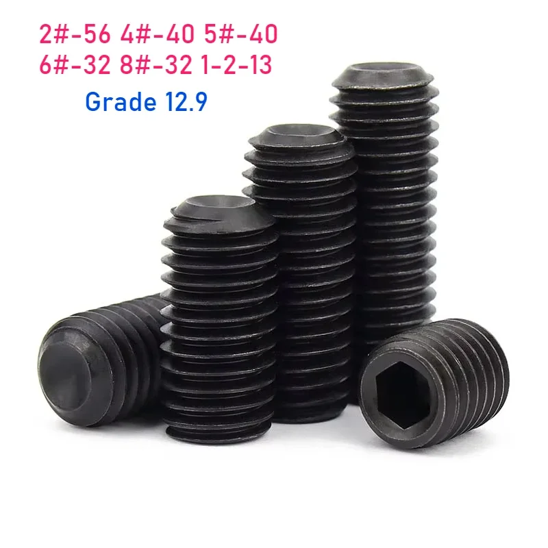 American Grade 12.9 Black Steel Hex Hexagon Socket Allen Cup Point Grub Headless Bolt Set Screw 2-56 4-40 5-40 6-32 8-32 1-2-13