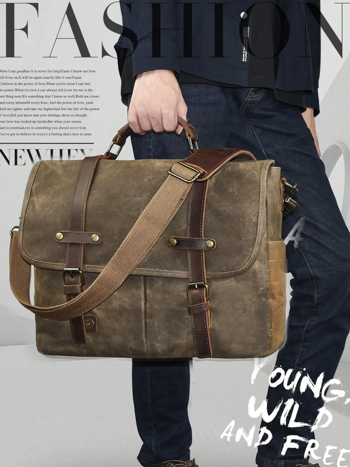 

Vintage Leather & Waxed Canvas Messenger Bag – 15.6 Inch Waterproof Laptop Briefcase For Men, Rugged Durable Satchel Shoulder Bag – Fits 15.6 Inch Laptop, Ideal For Work, Travel & Everyday Carry