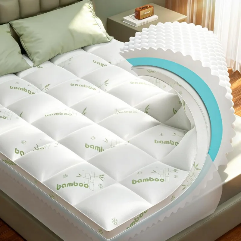 

Матрас-топпер 3-в-1 из пены с эффектом памяти, размер Queen, для снятия боли в спине, с охлаждающим гелем, двойной жесткости, с чехлом из бамбуковой вискозы