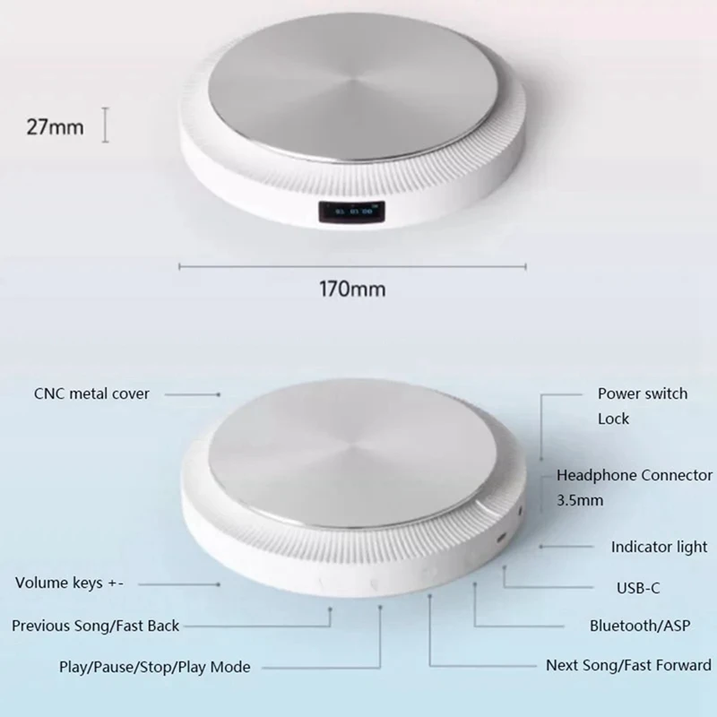 Новый портативный проигрыватель компакт-дисков, беспроводной Bluetooth, встроенный ASP, противоударный HIFI Walkman HD, стерео проигрыватель без потерь