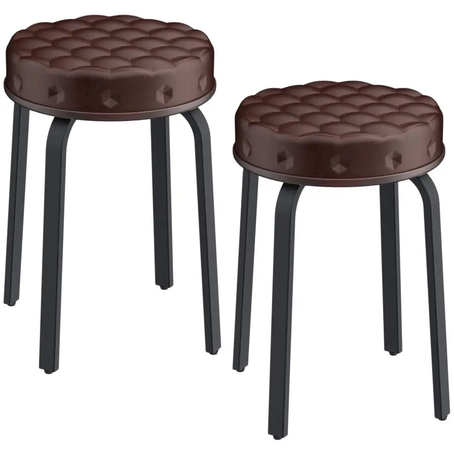 

Bar Stool Set of 2, 18.5 Inch Backless Round Faux Leather Stool with Metal Legs, Modern Stackable Upholstered Seated Short Bar