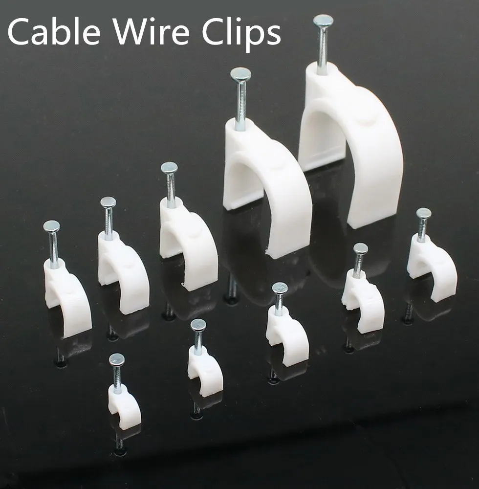 100PCS Round Cable Wire Clips 4mm 6mm 8mm 10mm Cable Management RG6 CAT6 RJ45 Electrical Wire Cord Tie Holder Circle Cable Clips