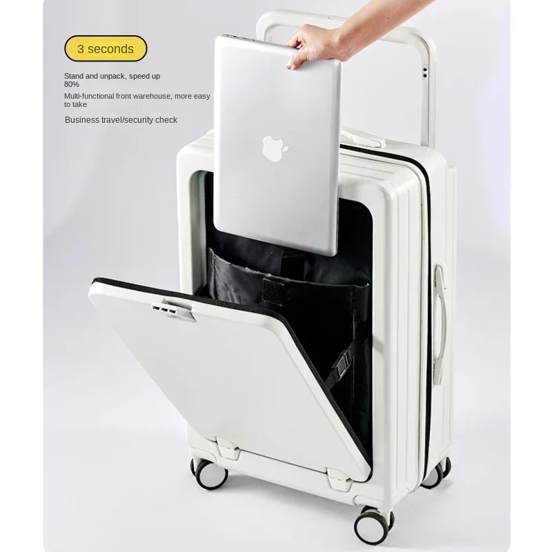 Multifunctional Suitcase Pop-up Front Opening Wide Trolley Case 20Inch Boarding Box with USB Port Water Cup Holder Lugg