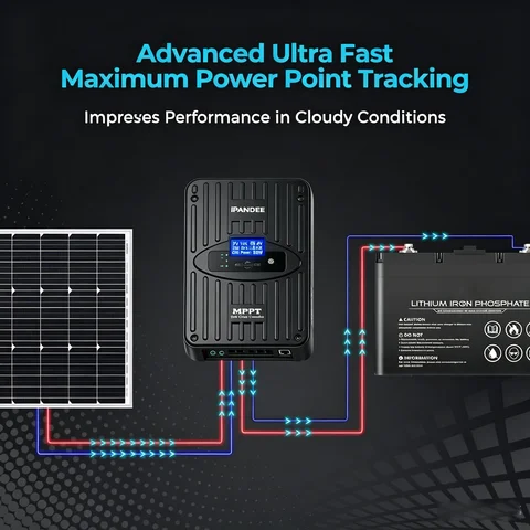 IPANDEE 40A MPPT Solar Charge Controller 100V Max PV Input, 12V/24V Auto, 99.5% Tracking Efficiency APP Monitoring RS485 Modbus Support LCD Display Multiple Protection Shipping Form US Warehouse