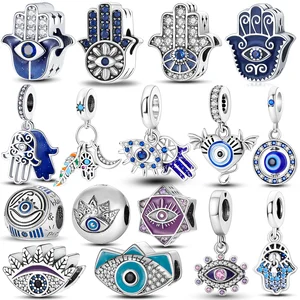 Blue Devil Eyes Pingente, passt originales Pandora -Armband, Halskette, Palmägypten -Reize, Perlen Silber, DIY -Schmuck 10 westliche Hauptverkäufe - №9