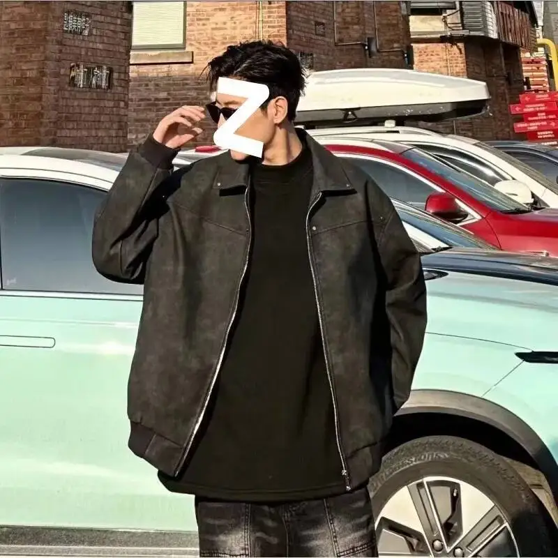 

Man Bomber Jacket 2025 Autumn New Men's Retro Jacket Edgy Biker Trendy Motorcycle Jacket Coat Cardigan Bomber Coat Outerwear