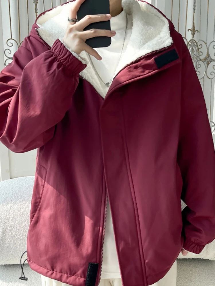 

Double-Sided Wear Lamb Fur Jacket Men's Winter Thickened Cotton Clothes 2024 New Style Lamb Fur Cotton Coat with Hood