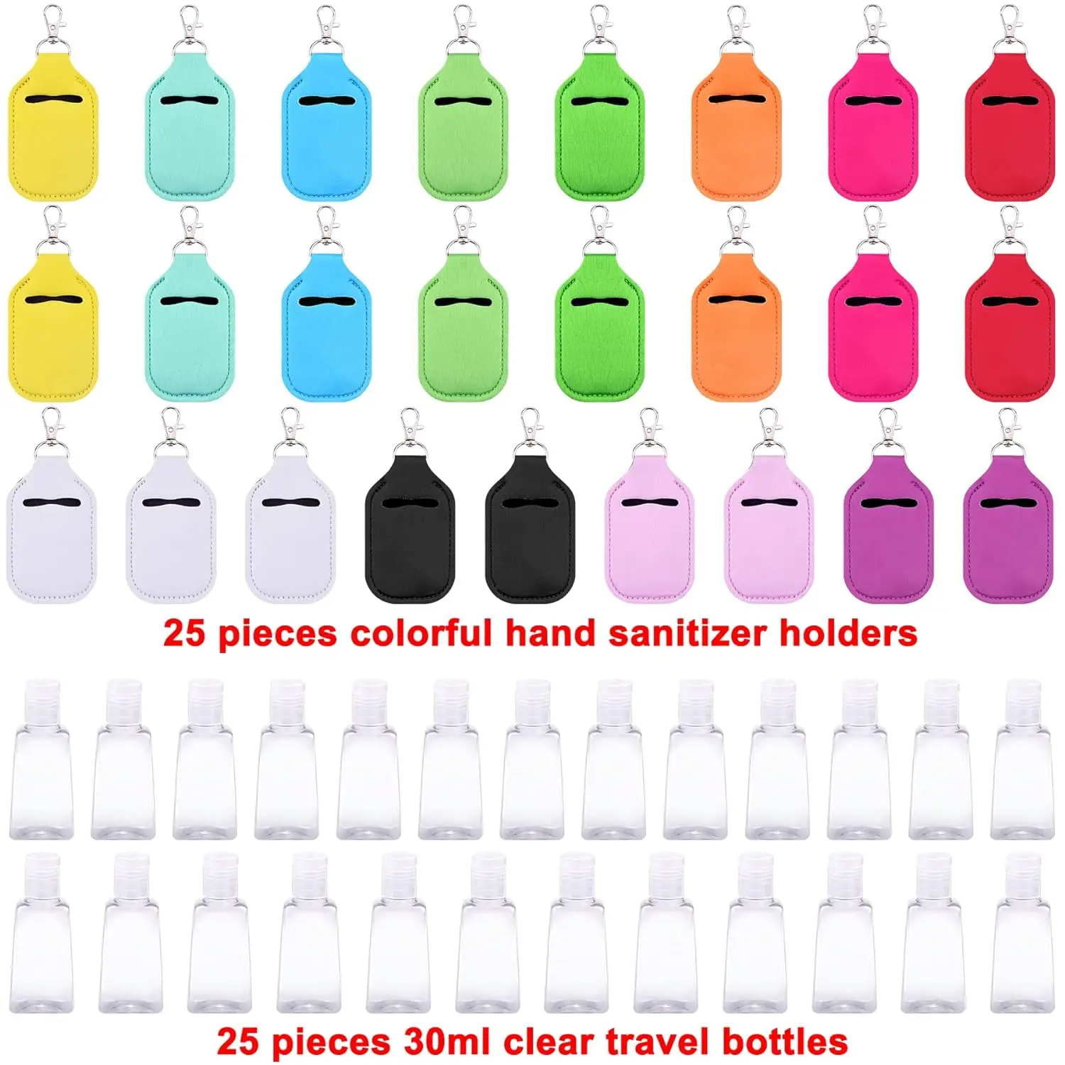 50pcs Empty Travel Size Bottle Hand Sanitizer Holders Set  25 Hand Sanitizer Holders 25 Flip Cap Reusable Hand Sanitizer Bottles