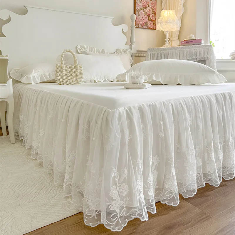 Lace Style Bed Skirt Queen Size Bed Cover Girls Room Bedspread Skin-friendly Bed Linen for Home 침대스커트 (Pillowcase Need Order)