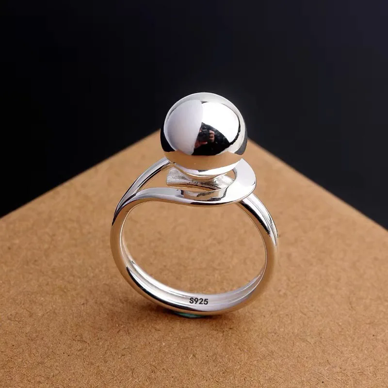 Women's 925 Sterling Silver Adjustable Vintage Big Ball Ring