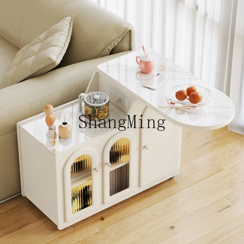 

DHY tea cart cream style home removable office small tea table living room tea side cabinet