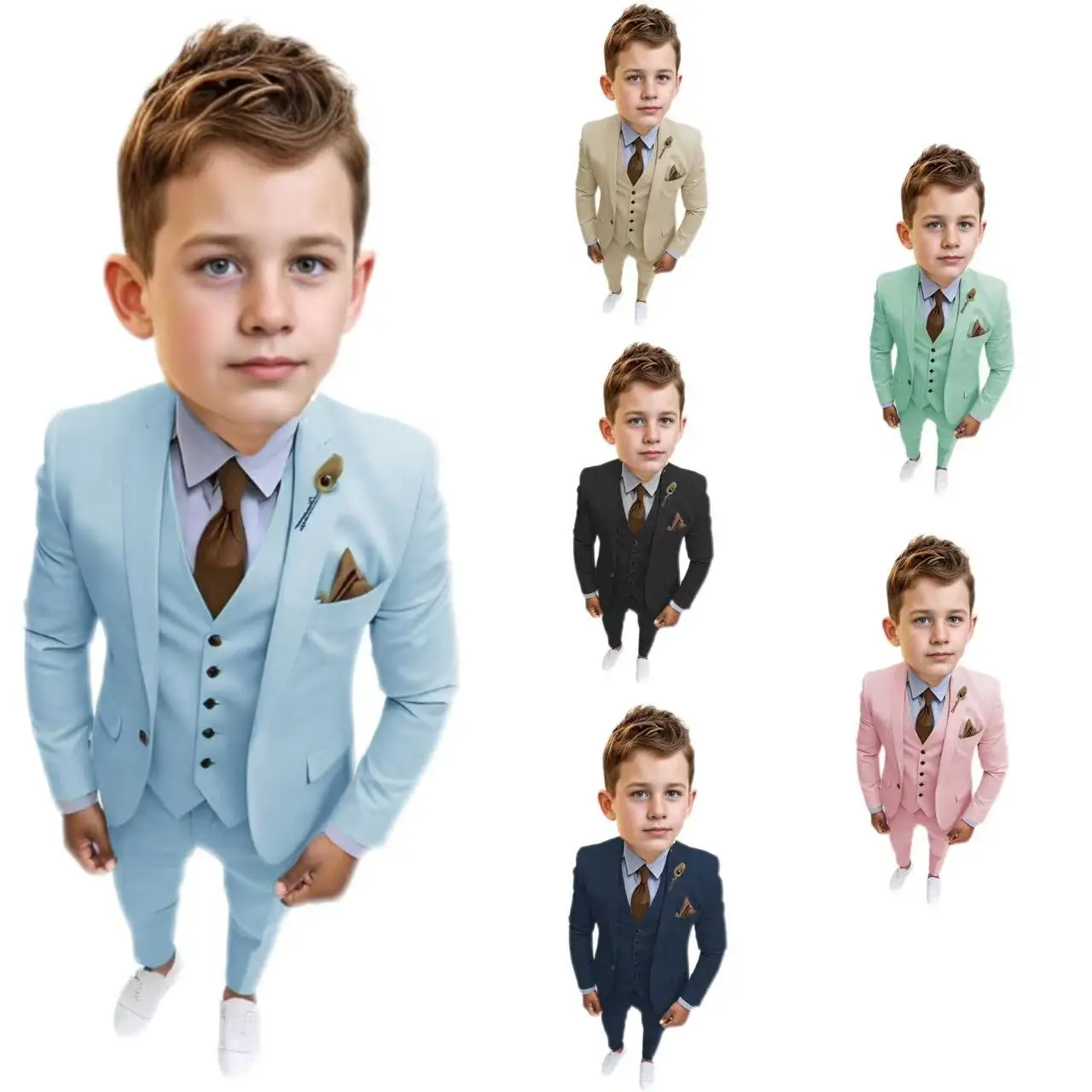 Slim Fit Boy's Suit Set Tuxedo  3 Pieces Blazer Vest And Pants Single buckle Notched collar Elegant Kids Clothes Boy Wedding