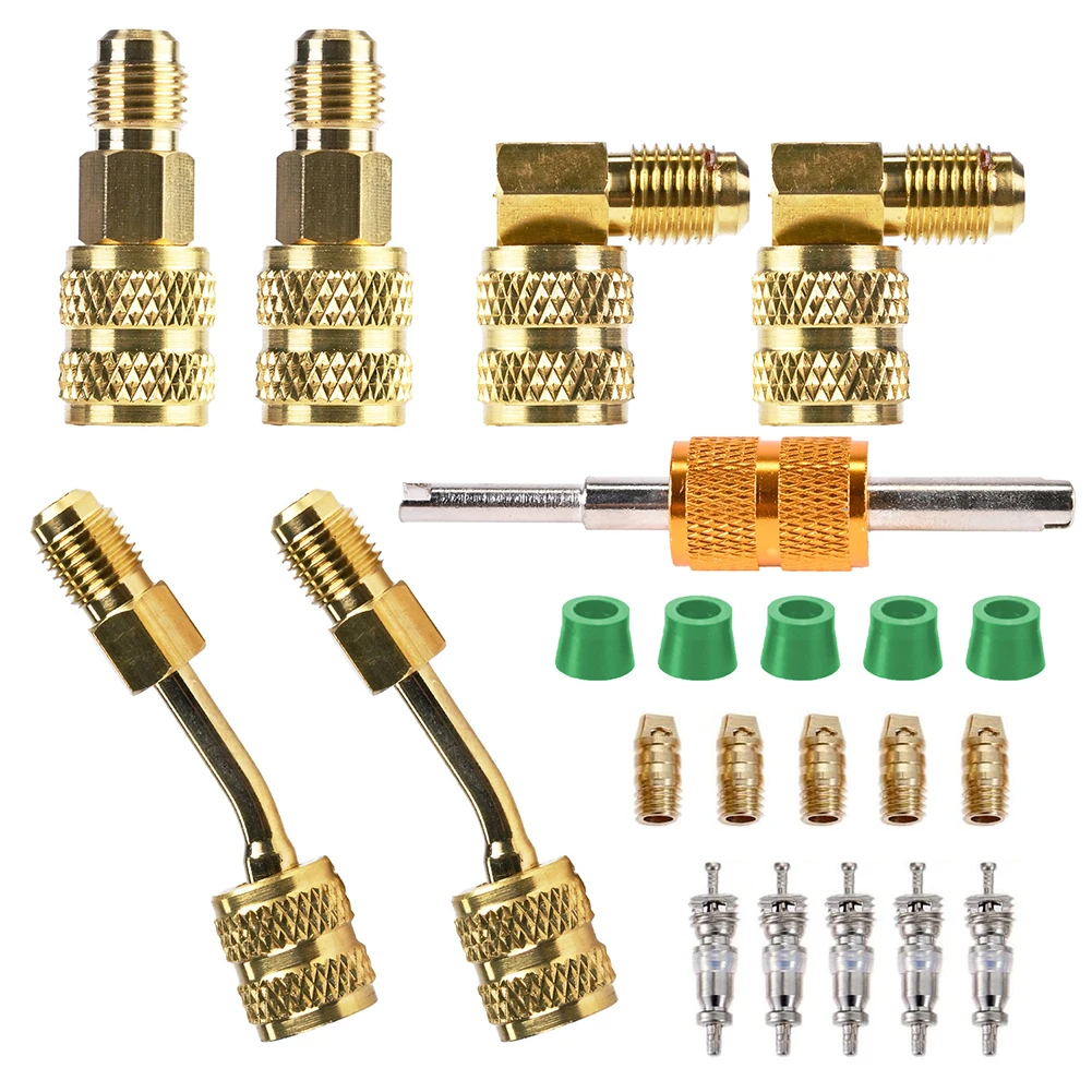 Vacuum Rated Valve Core Removal Tool Set Brass HVAC Repair Wrench Kit For R410A ForR22 ForR134A ForMini For Split A/C Service