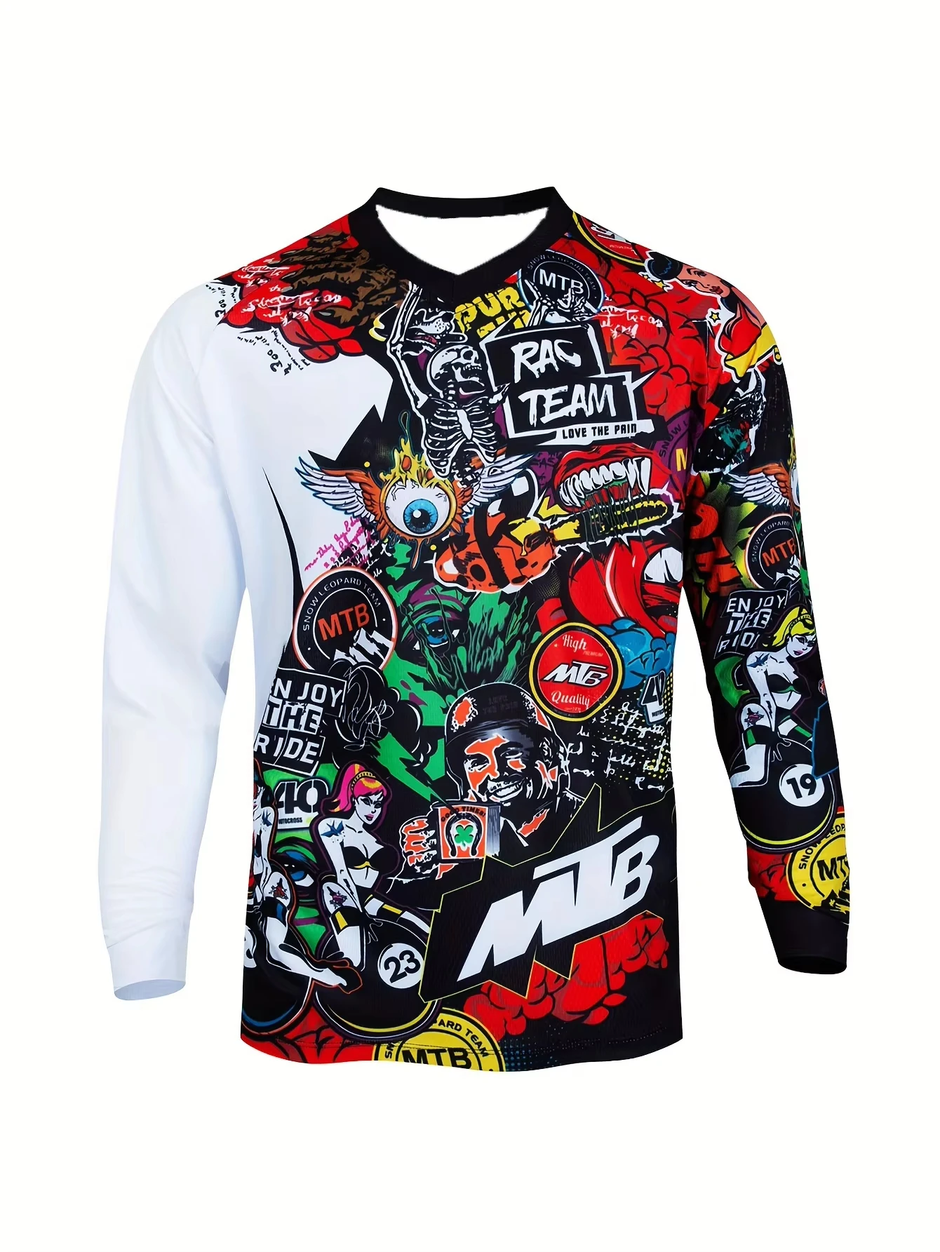 Herren MTB-Trikot mit Graffiti-Print, langen Ärmeln, atmungsaktiv, schnelltrocknend, für Motocross, Mountainbike, Outdoor-Reiten, auch für Familien geeignet. – Detail 5