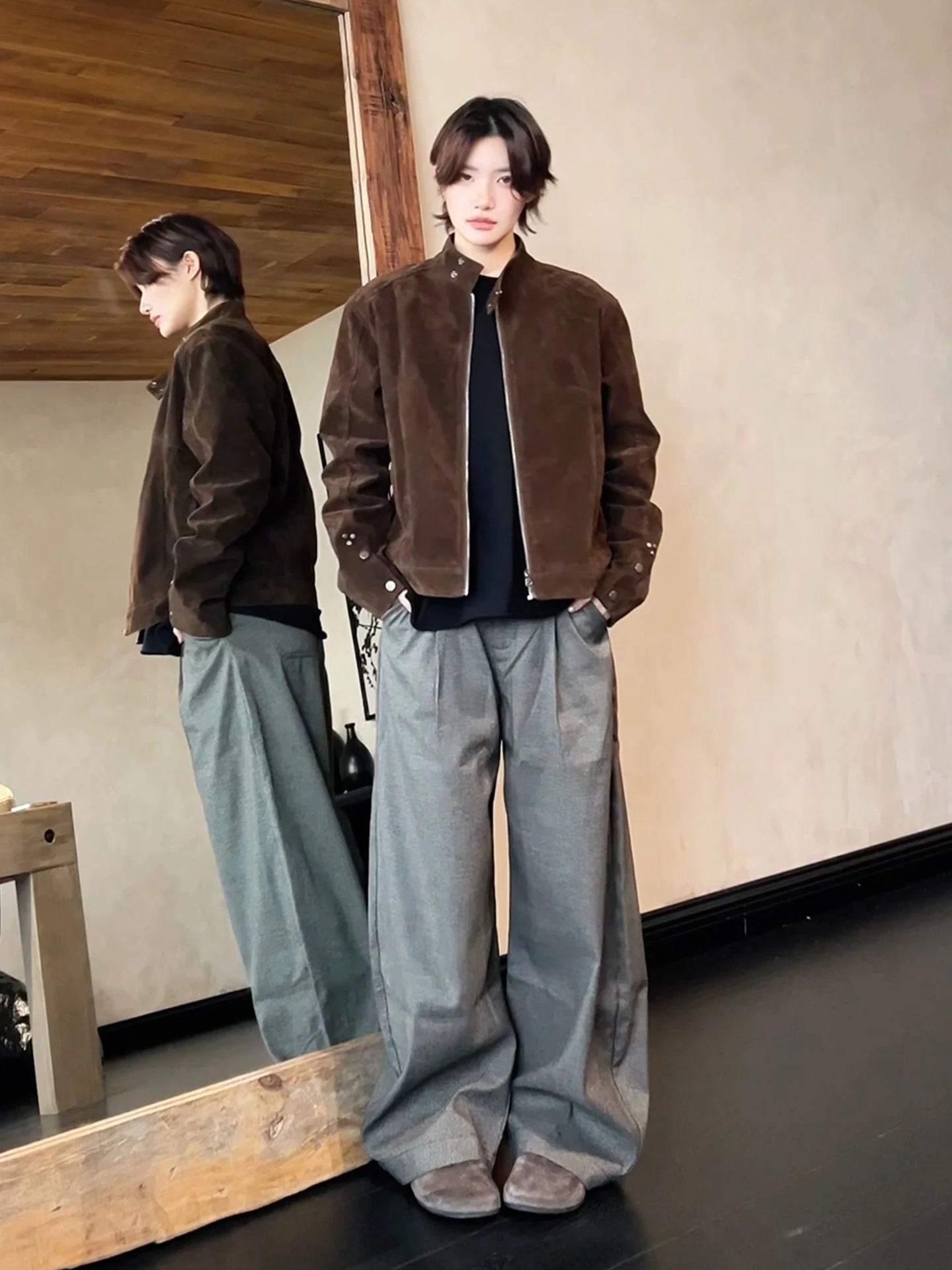 

Classic ort Wide Baseball Sle Jaet Vintage Harlington ex Autumn Wearable Straight Cut Loose Fit Polyester Fiber