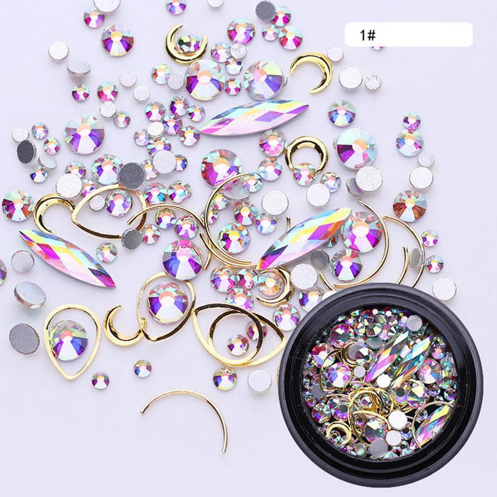 

4 Boxes Gold Nail Studs 3D Metal Rivets Moon Heart Hollow Shapes Sparkle Rhinestones DIY Nail Art Decoration Gems