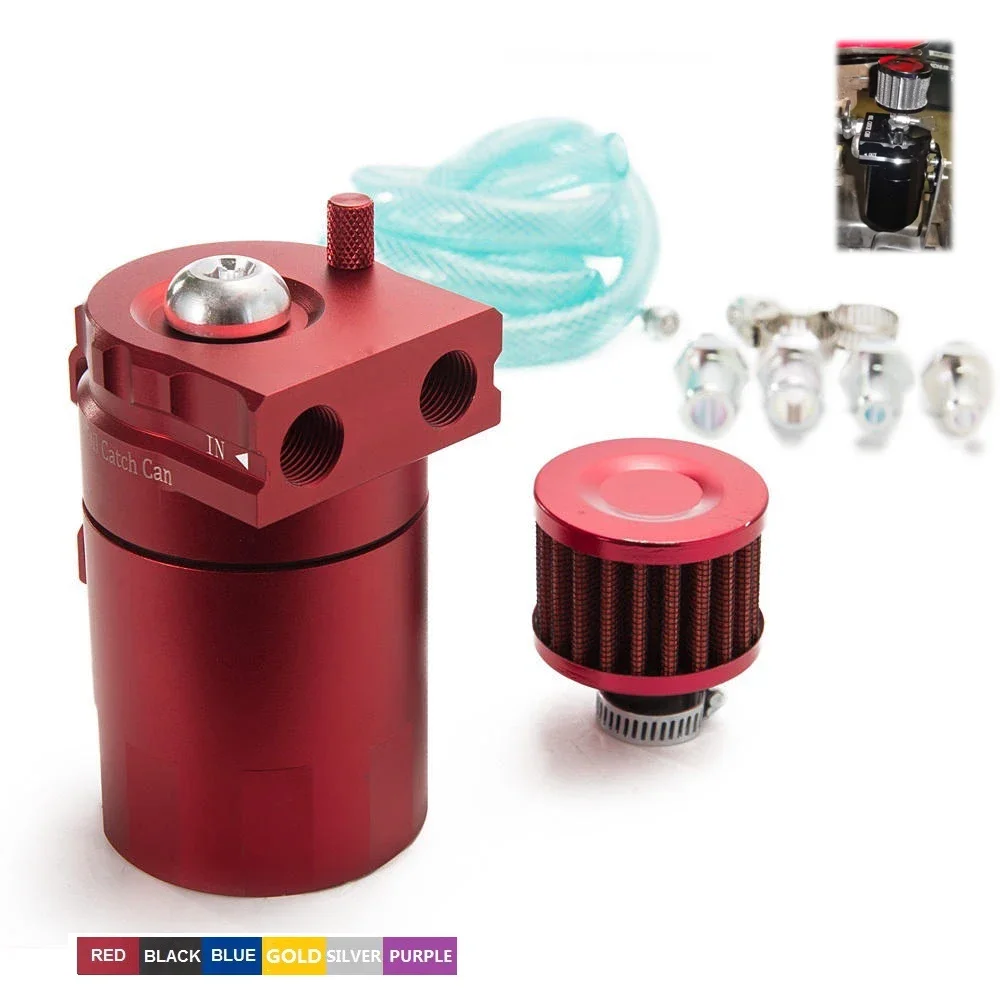 

Car Accessories Oil Catch Can Aluminum Reservoir Fuel Tank With Filter 9mm / 15mm Fittings Universal Fit For Most Car