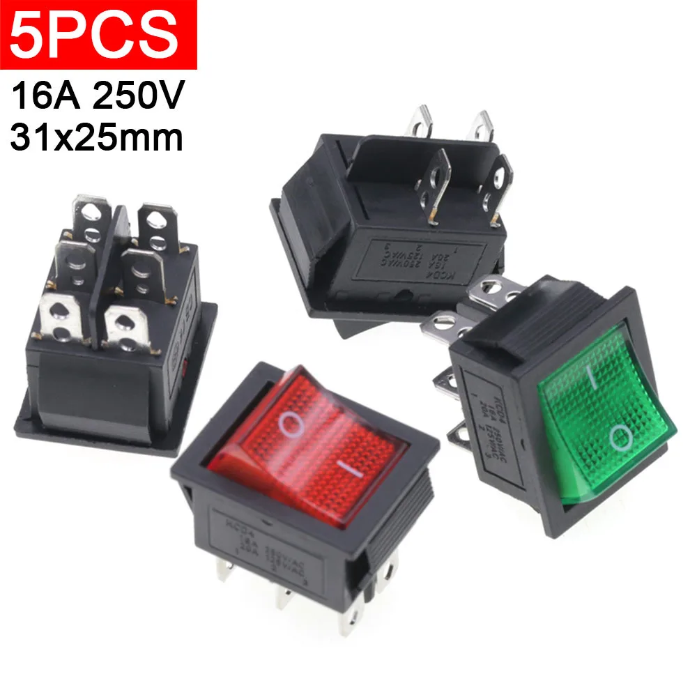 10 pièces KCD4 interrupteur à bascule marche/arrêt 6 broches avec lampe Led marche-arrêt 16A 250VAC 4pin 2 positions 6pin 3 positions interrupteur d'alimentation e/s 31*25mm