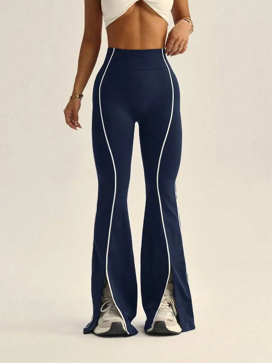 

Women Seamless Contrast Color Flared Sports Pants