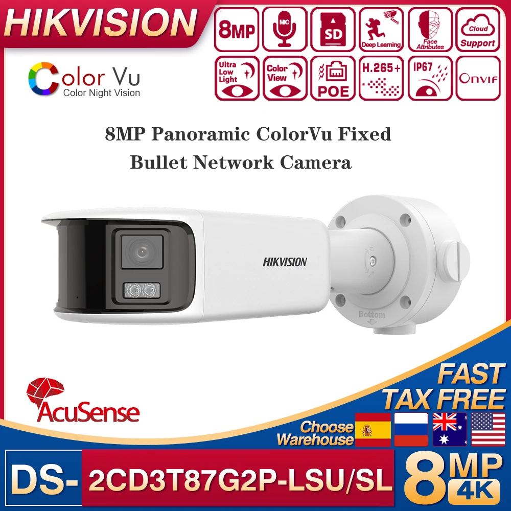 

Оригинальная Hikvision DS-2CD3T87G2P-LSU/SL 4K 8MP панорамная ColorVu IP-камера 24/7 красочная Imagin фиксированная цилиндрическая сетевая камера