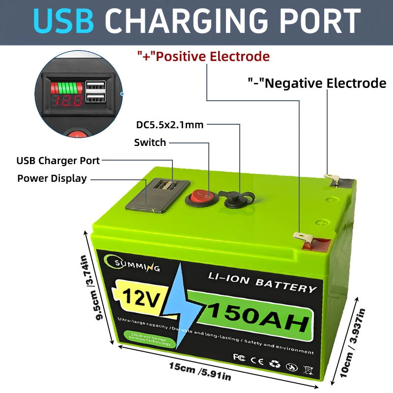 12V 160Ah LiFePO4 Battery Built-in 100A BMS Capacity for RV Solar Off-grid Systems Camping Marine Backup Energy