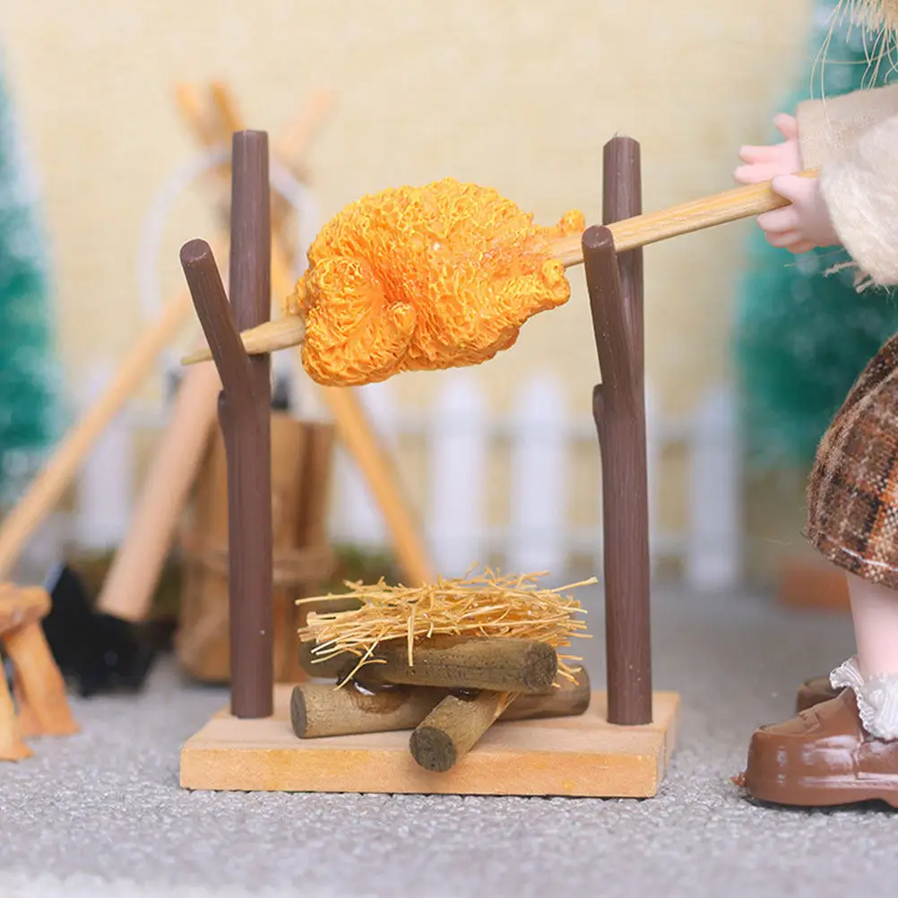 Miniature Bbq Grill Barbecue Grill Outdoor Garden Decoration Mini Roast Chicken Cooking Tool Artificial Food Playset Realistic