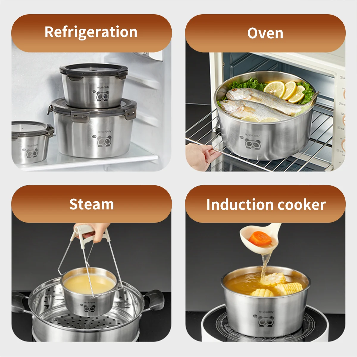 WORTHBUY Versiegelter Lunchbehälter mit Deckel, 304 Edelstahl, runde Lunchbox, Kühlschrank, Frischhaltebox, mikrowellen- und ofensicher – Detail 8