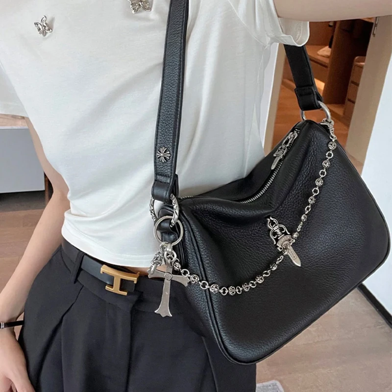 Alured Spicy Girl Crossbody Bag 2024 New Sle Yang Mi Ouyang Na Chicken Cutlet Leather Shoulder Bag Motorcycle Bag Leisure S...