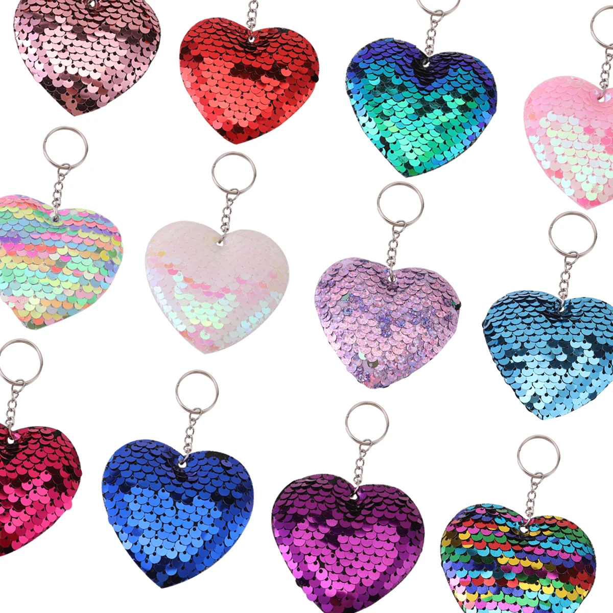 12 Stuks Schattige Lovertjes Liefde Hart Sleutelhanger-Stijlvolle Tas Charme En Sleutelhanger Decoratie Portemonnee Tas Rugzak Charmes Feest Gunsten