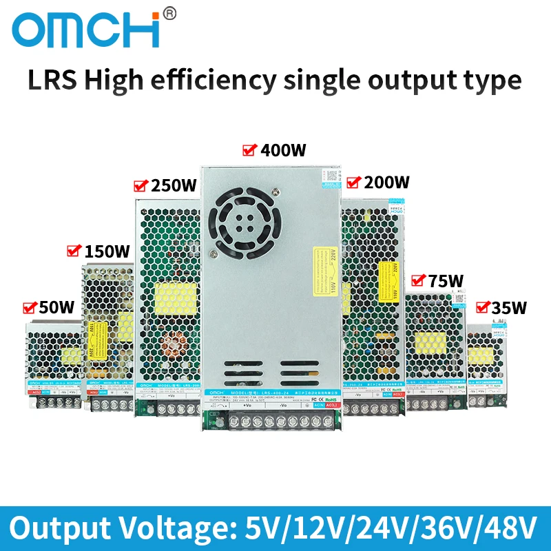 OMCH LRS 15/25/35/50/75/100/150/200/250/350/400 واط رقيقة جدا تحويل التيار الكهربائي التيار المتناوب إلى تيار مستمر 100-240VAC 5 فولت/12 فولت/24 فولت/36 فولت/48 SMPS #2
