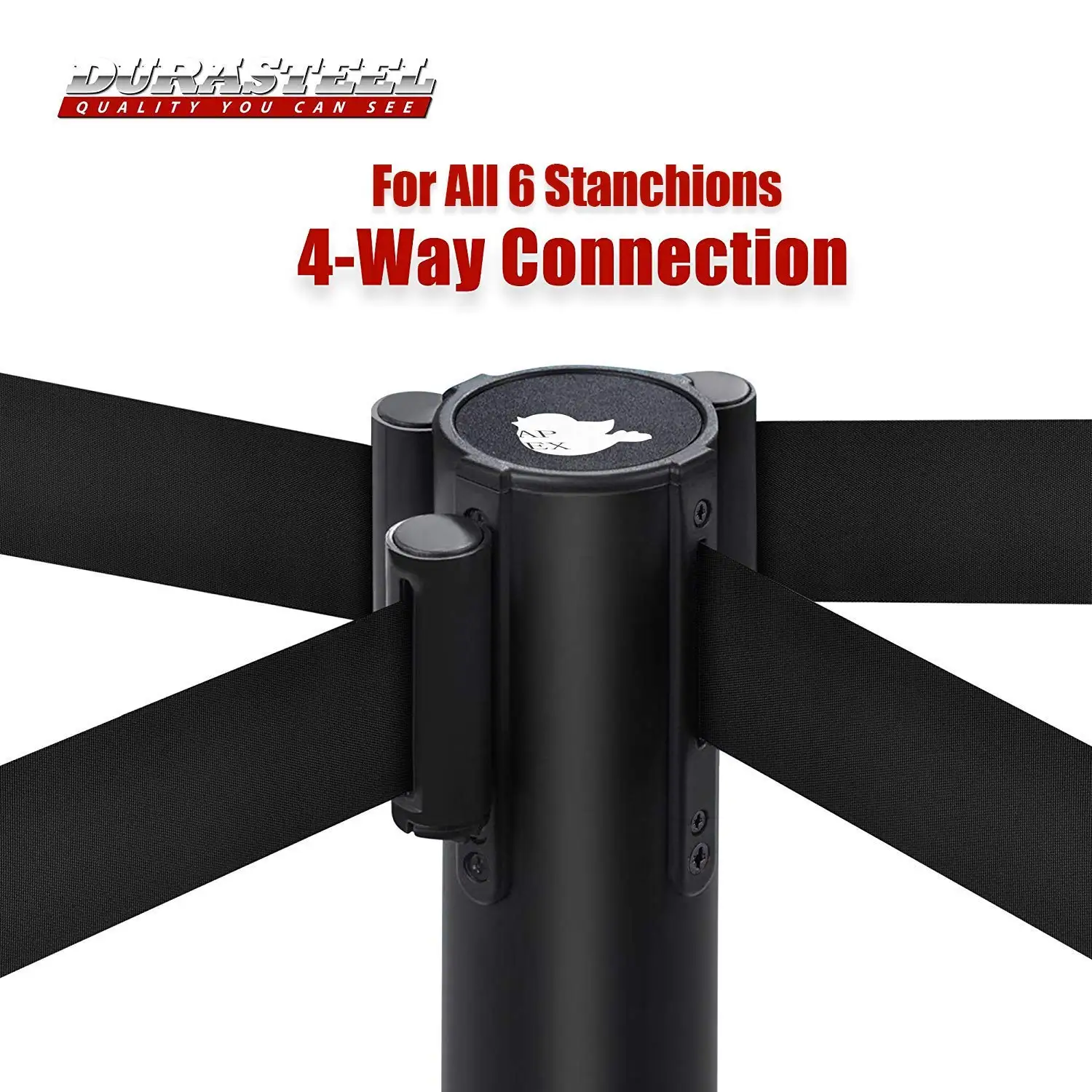 DuraSteel Heavy Duty Crowd Control Stanchion - Premium Steel Black Stanchions - 6.5 piedi cintura retrattile nera-barriera di sicurezza