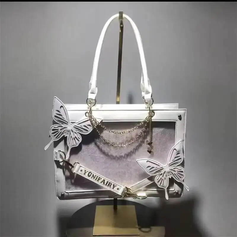 Bloom Haruku Butterfly White Ita Handbag Women Lolita Sweet Cute Leather Tote Bag Ladies Retro Shoulder Bags Aesthetic