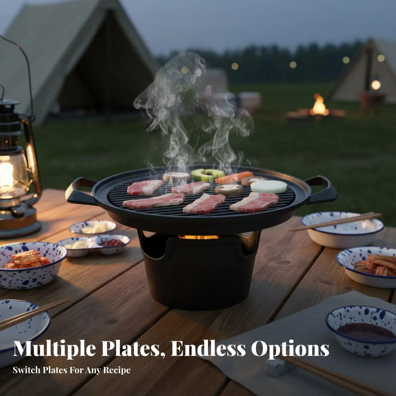 Outdoor Grill Mini Tabletop BBQ Electric Nonstick Pan Korean Grill Portable for Couples Camping Apartments - view 5