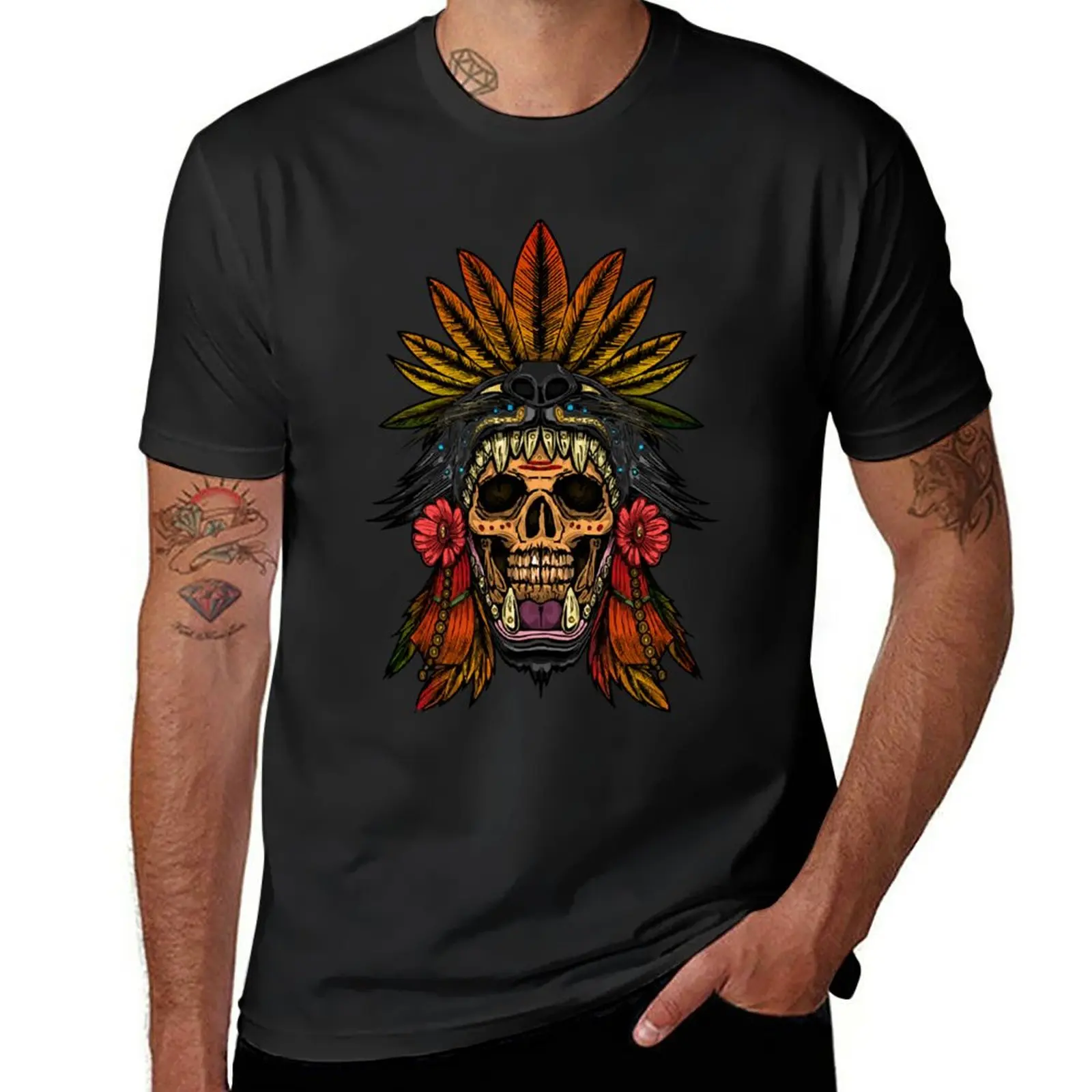 New Aztec Warrior T-Shirt plus size tops vintage t shirt summer tops tees mens clothing