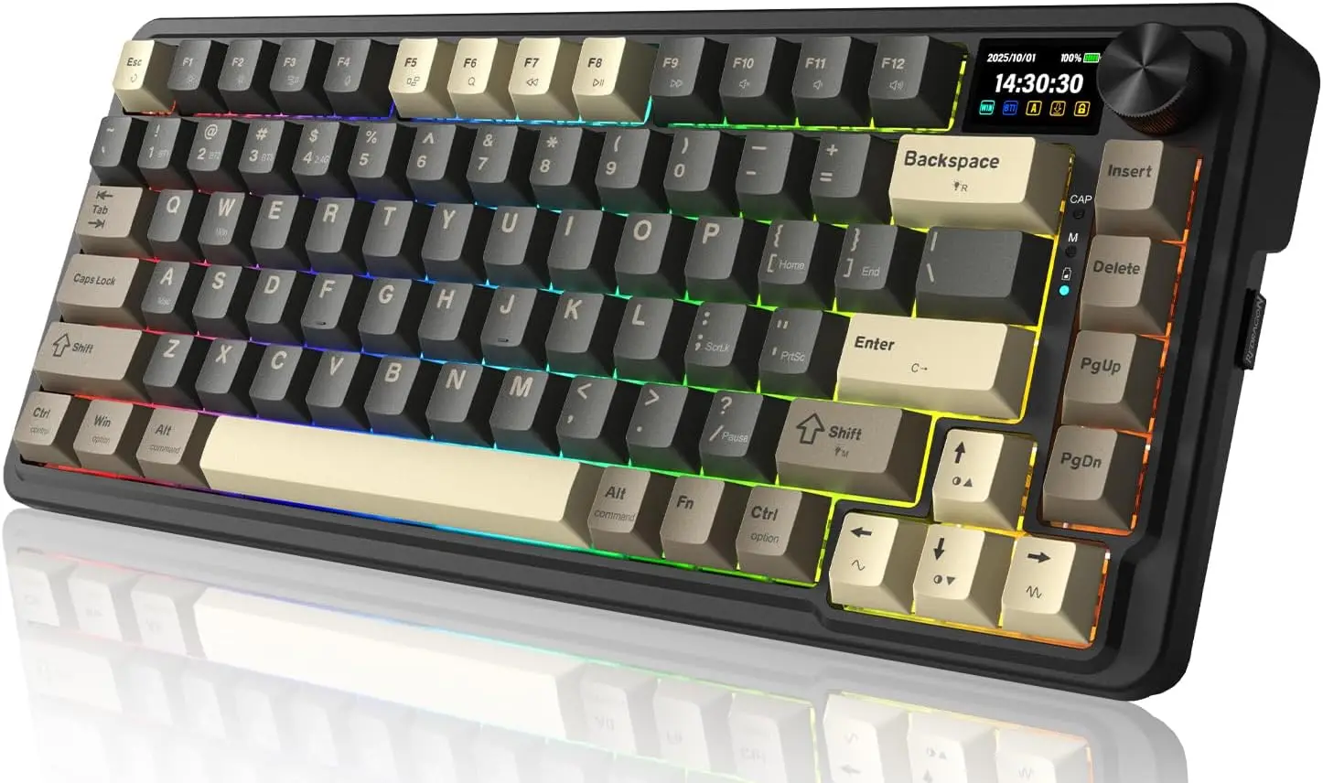 

K751 Wireless Mechanical Gaming Keyboard, Bluetooth 5.0, RGB Backlit, Hot Swappable, Linear Switches, Creamy Keys, Retro Black