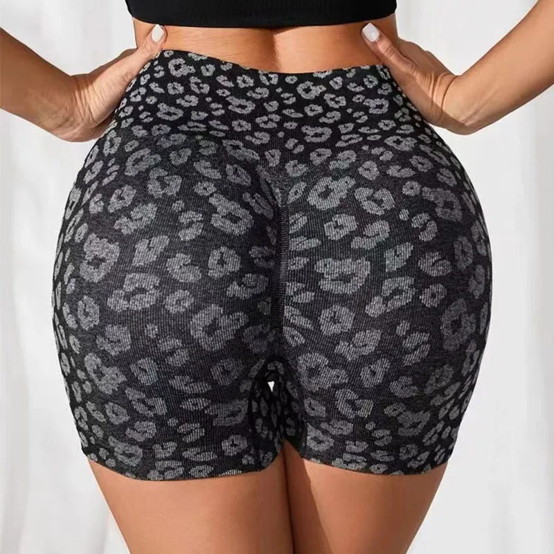 Leopard Print Sport Shorts Fitness Yoga Shorts High Waist Gym Shorts Seamless Scrunch Butt Women Running Shorts Deportivo Mujer