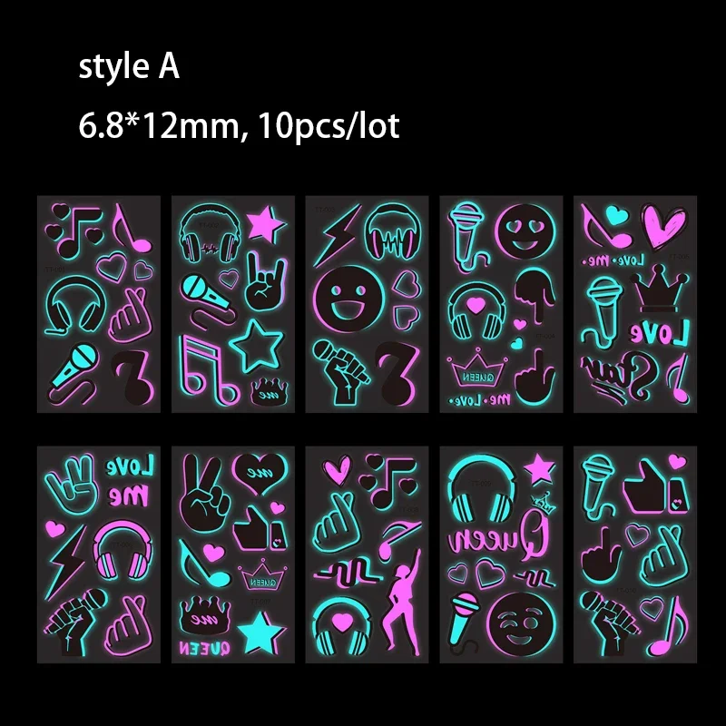 Luminous Music Festival Tattoo Glowing Dance Party Sticker Temporary Waterproof Tattoos Music Note/headset  Art Skin Stickers